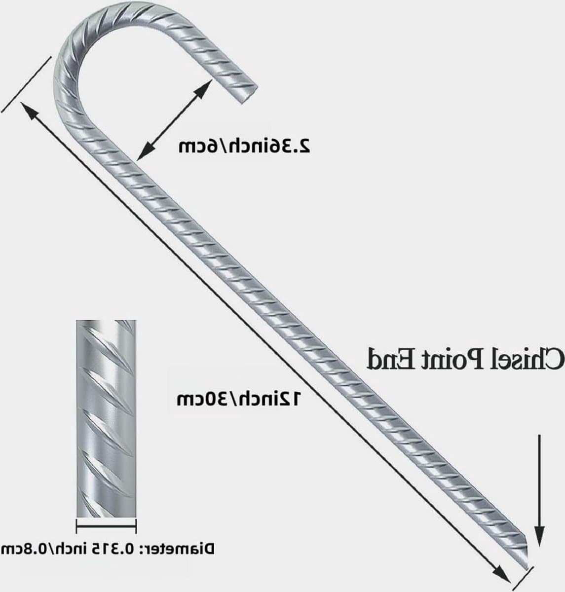 Duurzame 30 cm grondankers met J-haak, roestbestendig staal, ideaal voor campingtent en tuinondersteuning, 10 stuks — afbeelding 1