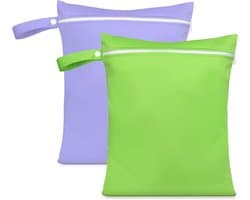2 Stuks Wet Bags, Waterdicht Waszak met Handvat & Rits, Herbruikbare Stoffen Luier Natte Zak, Natte Dry Bag voor Natte Zwemkleding, Sportschool, Strand(Groen & Paars)