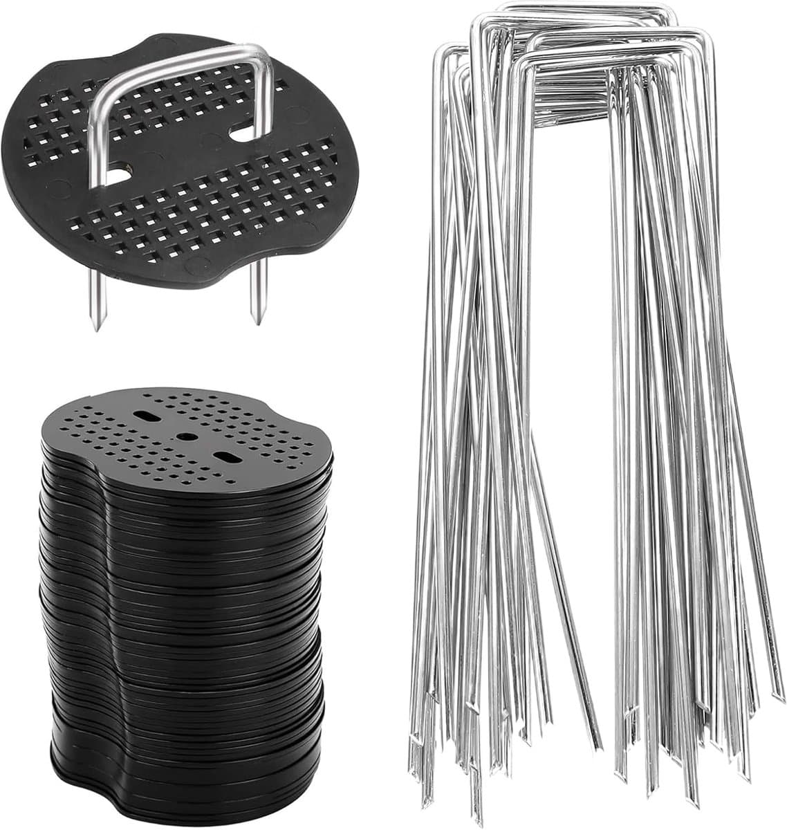 Haringen 50 x 15 cm - Onkruiddoek met sluitringen - Grondankers U-vorm van staal - Sterke grip in de tuin - SnelShoppen — afbeelding 1