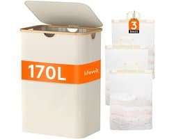 Dailygoods - Grote Wasmand met Deksel en 3 Vakken, 170 Liter