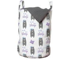 ABAKUHAUS Beer waszak, Meer slaap nodig Kinderkamerkunst, wasmand met handgrepen, trekkoordsluiting voor wasserettes, vaag grijs en muw