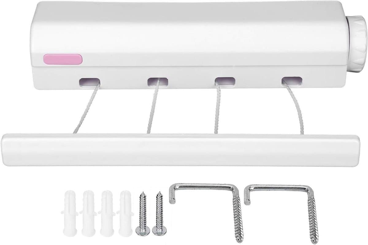 Intrekbare Waslijn - Kleding Lijn Hanger - Drogen Kleding Buiten - Vergrendelbaar Mechanisme - 3.2 Meter - Wit — afbeelding 1