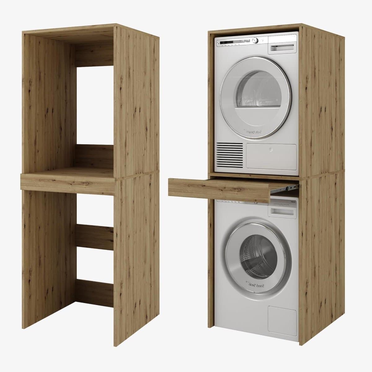 Wasmachine Kast - Droogkast Toren - Ruimte Besparen - Uittrekbare Plank - 187 x 65 x 66 - Eiken — afbeelding 1