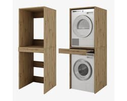 Wasmachine Kast - Droogkast Toren - Ruimte Besparen - Uittrekbare Plank - 187 x 65 x 66 - Eiken