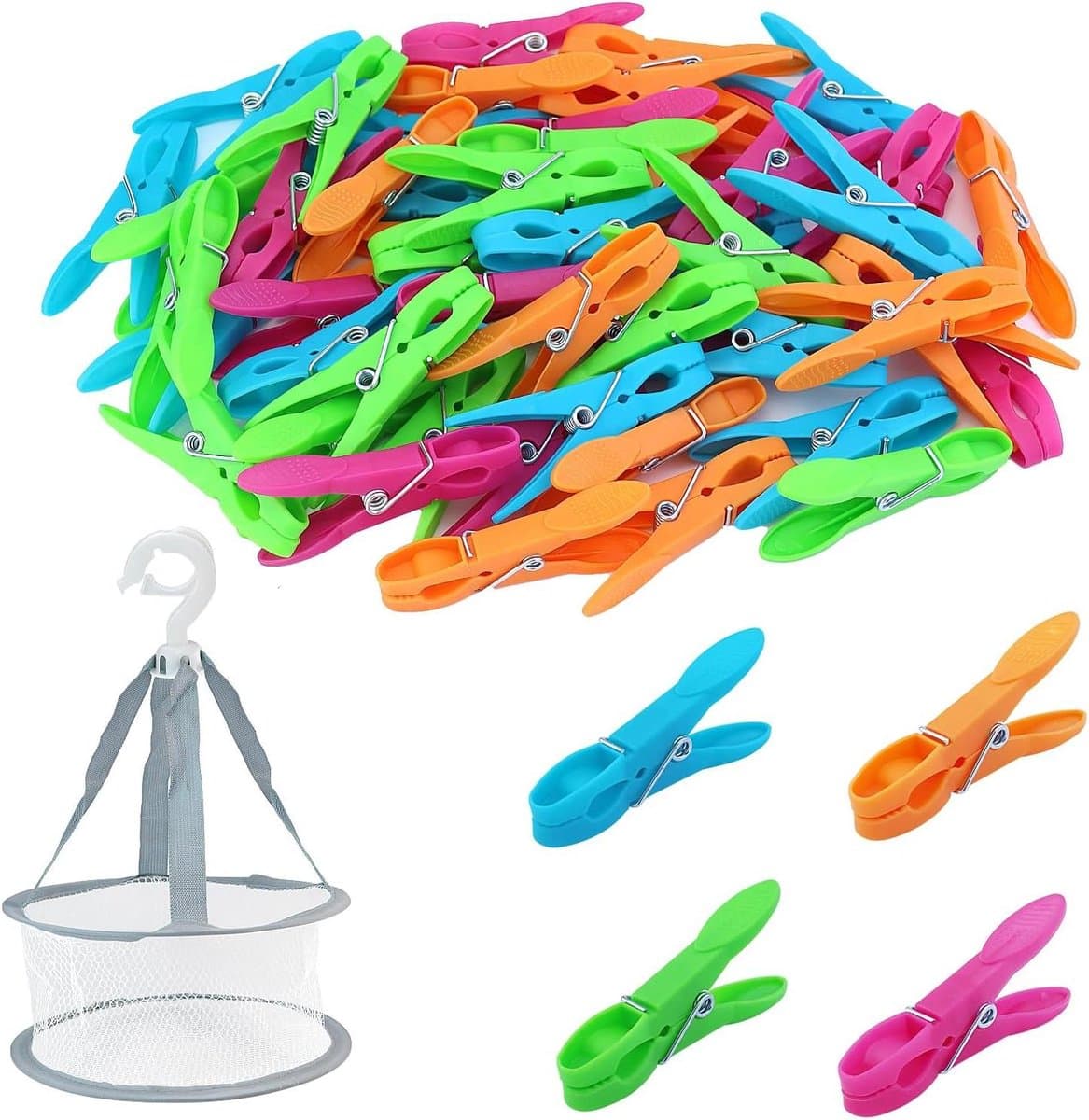 Wasknijpers met Opbergzak - Kledingklemmen Wasgoed Clips - Kleding Drogen - Windbestendig Ontwerp - 52 Stuks - Multicolor — afbeelding 1