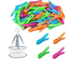 Wasknijpers met Opbergzak - Kledingklemmen Wasgoed Clips - Kleding Drogen - Windbestendig Ontwerp - 52 Stuks - Multicolor — afbeelding 1