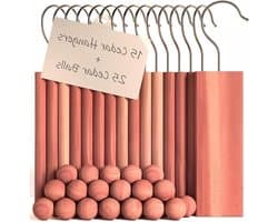 Cederhouten Kledingbescherming - Kastverfrisser Ladeverfrisser - Kleding Opbergen Beschermen - Natuurlijke Geur Vochtwerend - 15 Hangers 25 Ballen - Natuurlijk Hout