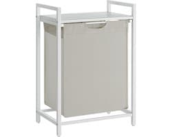 Wasmand, wasemmer met plank, waskast, oxford stof wasstas uitbreidbaar, verwijderbaar, metalen frame, 65 l, 50 x 33 x 72 cm, wit
