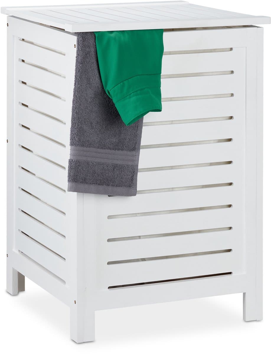 wasmand met deksel - 86 l - uitneembare waszak - hout - 65,5 x 45 x 45 cm - wit — afbeelding 1
