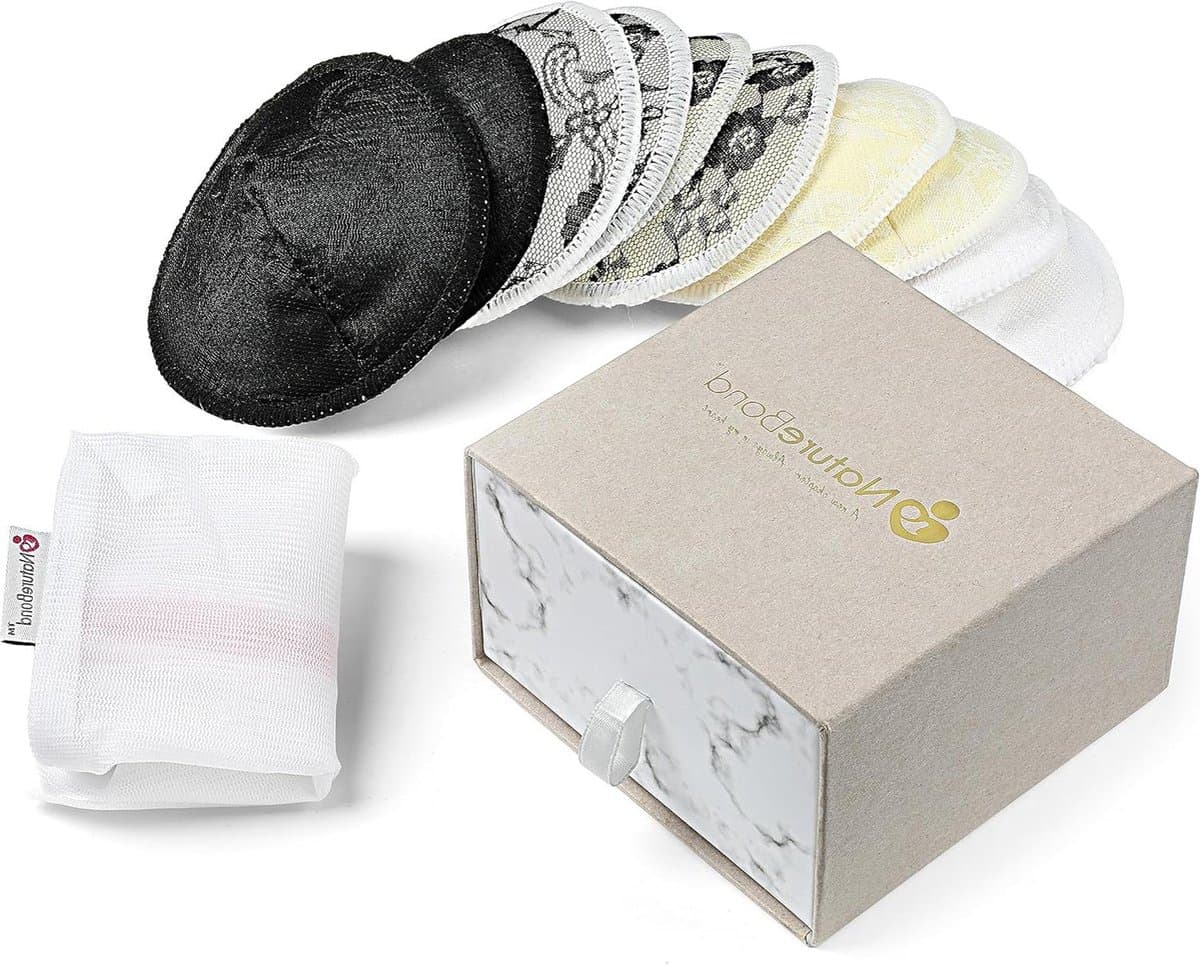 Herbruikbare Bamboe Borstkussentjes - Set van 10 Wasbare Pads met Was- & Opbergzakken - Tepelkussen voor Moederschap en Borstvoeding - Organische Tepelhoezen (Veelkleurig) wasbare zoogcompressen — afbeelding 1