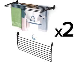 2x Foxydry Fold 116 cm DOWN - black - wasdroogrek wandmontage clicksysteem - neerwaartse sluiting - 116 x 50 x 10 cm — afbeelding 1