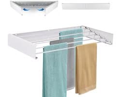Goodivery ® Uitschuifbare en Opvouwbare Wasrek voor Muurmontage met 5 Aluminium Rails, Ruimtebesparend Ontwerp