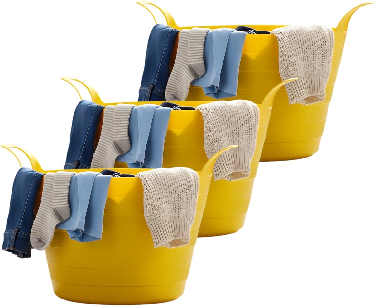Excellent Houseware Flexibele wasmand - 3x - geel - 30 liter - kunststof - 54 x 37 cm - met handvatten — afbeelding 1