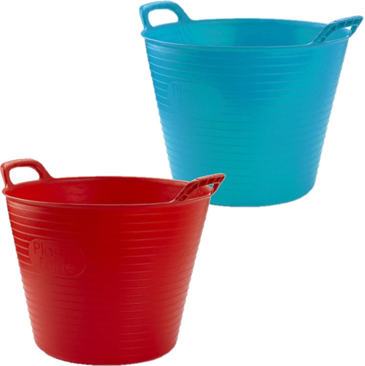 Voordeelset van 2x stuks kunststof flexibele emmers/wasmanden/kuipen 25 liter in het rood/blauw 42 x 33 cm — afbeelding 1