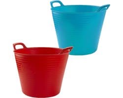Voordeelset van 2x stuks kunststof flexibele emmers/wasmanden/kuipen 25 liter in het rood/blauw 42 x 33 cm