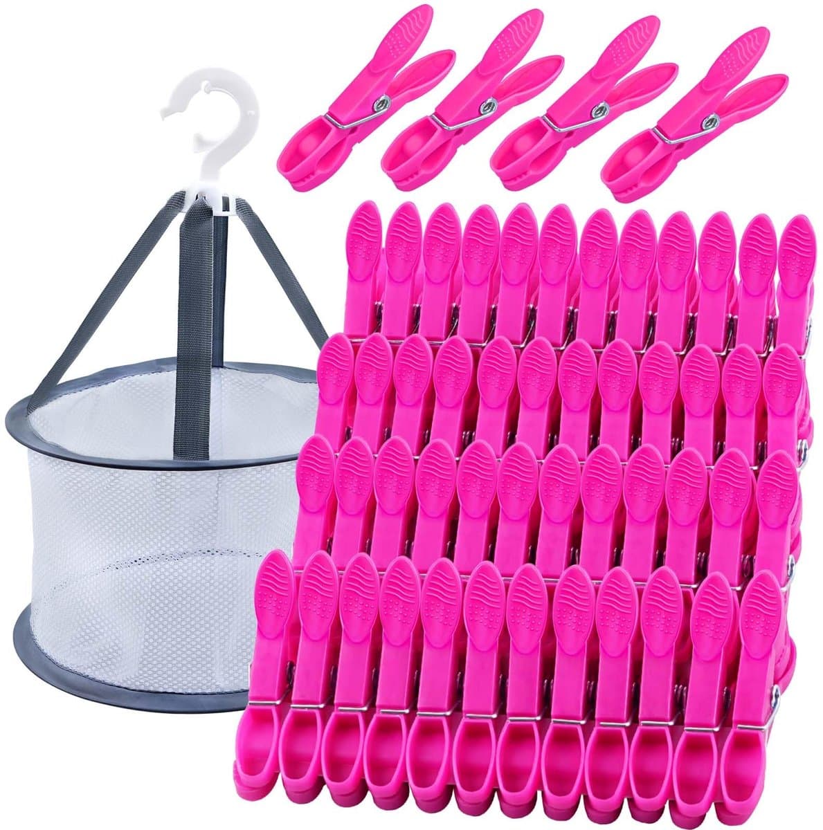 Ibenzoa® Set van 48 roze wasknijpers met mand voor binnen en buiten gebruik — afbeelding 1