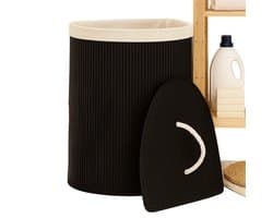 Lomera Bamboe Wasmand - Hoek Model - 72 Liter Capaciteit - Zwart - Opvouwbaar - Wasmand Met Deksel - Afneembaar Deksel - Verstevigde Metalen Ring - Uitneembare Waszak - Wasbare Binnenzak - Polyester Katoen Viscose