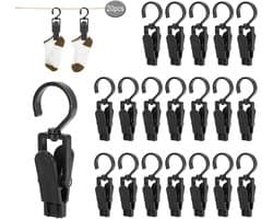 QTTVBTNA -20 Stuks Draaibare Handdoekclips met Haak – Antislip & Roestvrij – Kunststof Wasknijpers voor Binnen en Buiten, Keuken en Badkamer