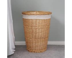 RFWR® Handgeweven ronde wasmand van acacia met deksel in honingkleur