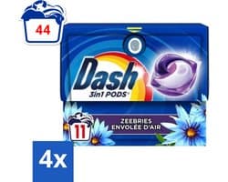 Dash - Wasmiddel Capsules - 3-in-1 Pods - Witte en Gekleurde Was - Zeebries - 11 Wasbeurten - Voordeelverpakking - 4 stuks