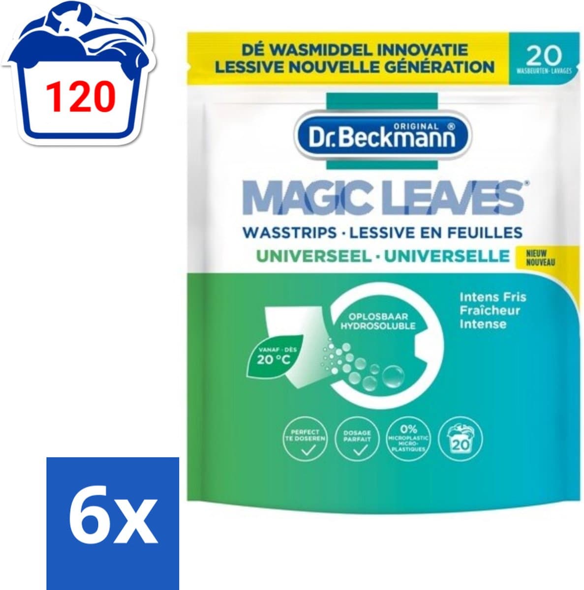 Dr. Beckmann - Magic Leaves Universeel - Wasstrips - Witte en Gekleurde Was - 20 Wasbeurten - Voordeelverpakking - 6 stuks — afbeelding 1
