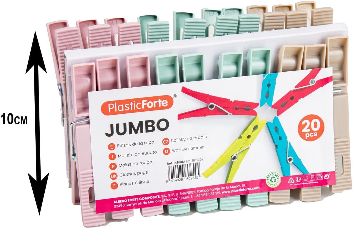 Plasticforte Wasknijpers XL formaat - 40x stuks - pastel kleuren mix - kunststof - 10 cm - Was ophangen — afbeelding 1
