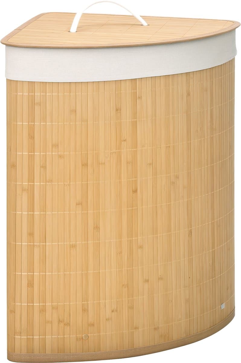 HOMCOM-Wäschekorb-Bambus-38L x 38B x 57H cm-Naturholz — afbeelding 1