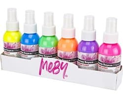 NEON Textielverf Spray Set – 6 Kleuren x 100 ml – Voor Lichte Stoffen – Fluorescerend Effect – Eenvoudig te Fixeren – Wasbaar tot 40°C – T-shirt Verf in Sprayflacons