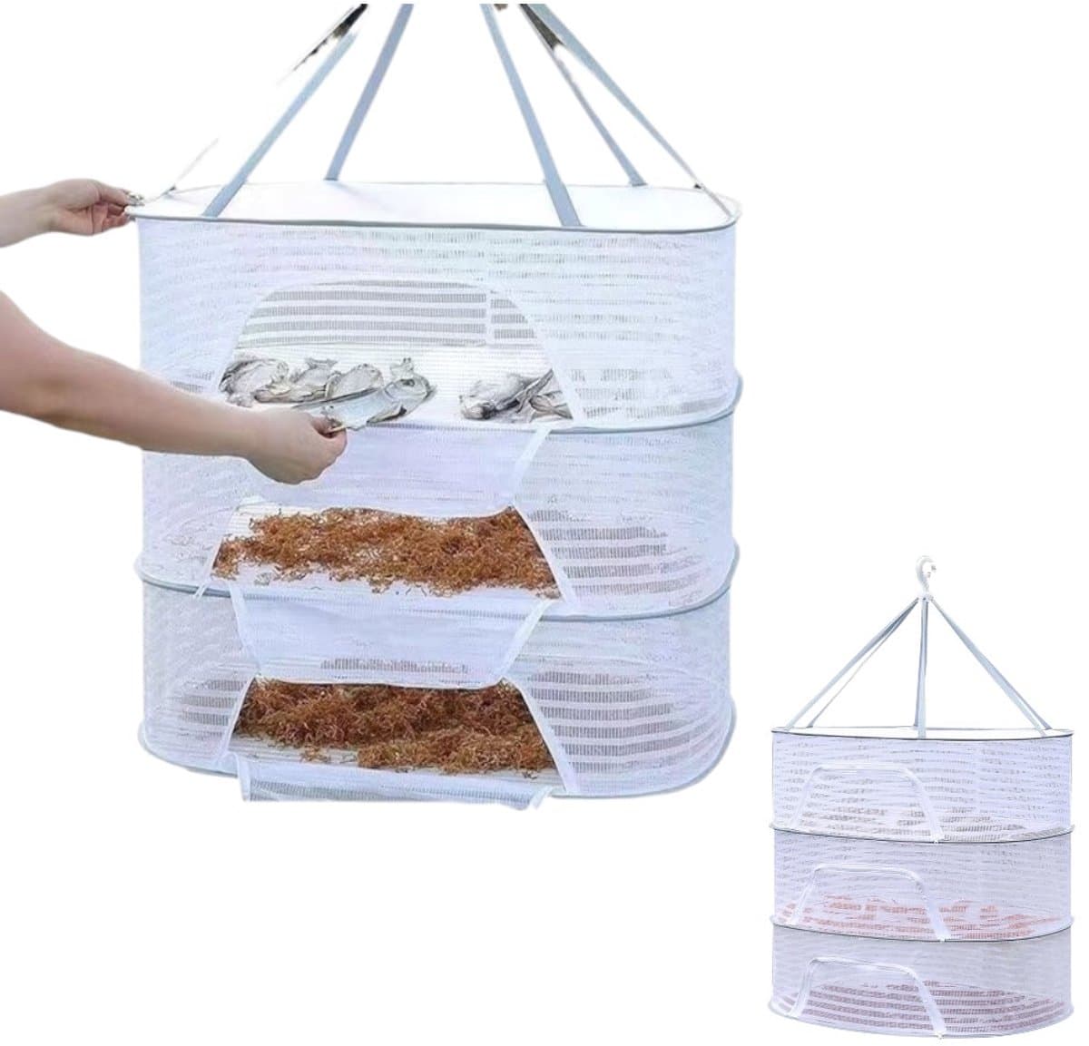 1stuks - Kruiden Droogrek - 3-laags hangend gaasnet voor planten Opvouwbaar hangend wasdroger - Kruiden Droogrek- droognet - kledingrek - kledingmand-Droognet-kleding droogrek-netzak kleding droogmand - wit - Droognet — afbeelding 1