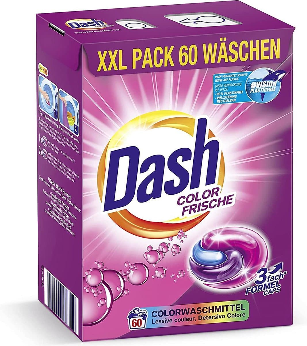 Dash® Color Fris 3 in 1 Caps XXL economy pak I 60 wasbeurten I Wasmiddelcapsules voor gekleurde was I 3 in 1 formule voor frisheid, zuiverheid en reinheid | 1.59 kg — afbeelding 1