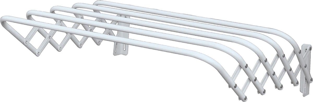 MSV Uitschuifbaar wasgoedrekje/droogrek - 5 meter waslijn - Ophangbaar aan muur - wit - 100 cm - metaal — afbeelding 1