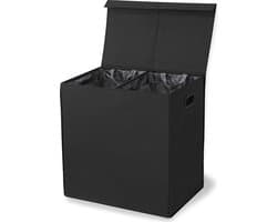 Wasmand met 2 vakken | 120L Opvouwbare Wasmand | Dubbele Wasmand | Wasbox | (zwart) LB620