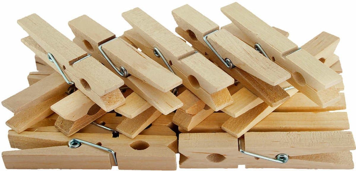 Wasknijpers - 25x stuks - bruin - hout - 7 cm — afbeelding 1