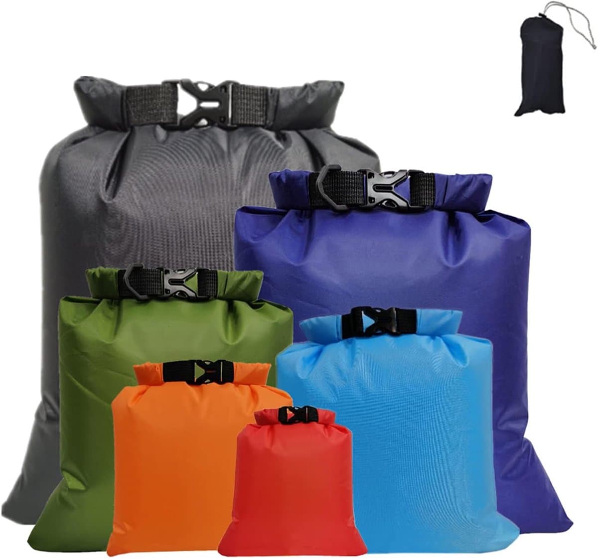 6-delige waterdichte droge tassen, droge zak, droge zak, draagbare combo-etui met grote capaciteit, snorkeltas, drijftas voor reizen, raften, driften, zwemmen, snorkelen, kamperen, fietsen, vissen, kajakaccessoires — afbeelding 1