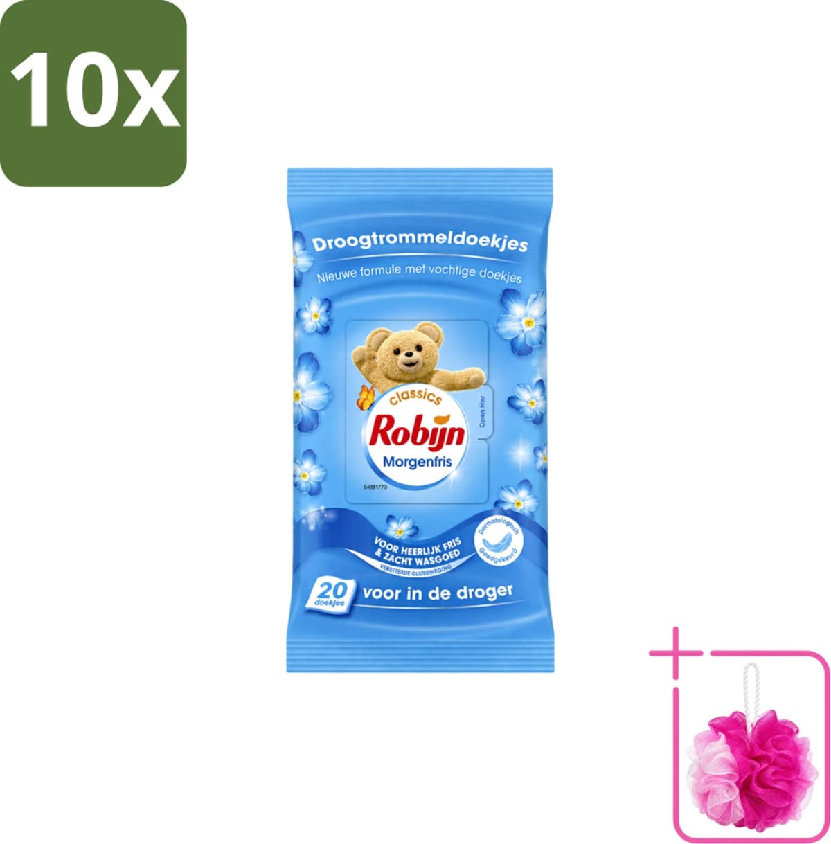 10 x Robijn – Droogtrommeldoekjes – Morgenfris - 20 Doekjes - Bulkverpakking - Droogtrommeldoekjes - Douchemop - Wasgoed drogen — afbeelding 1