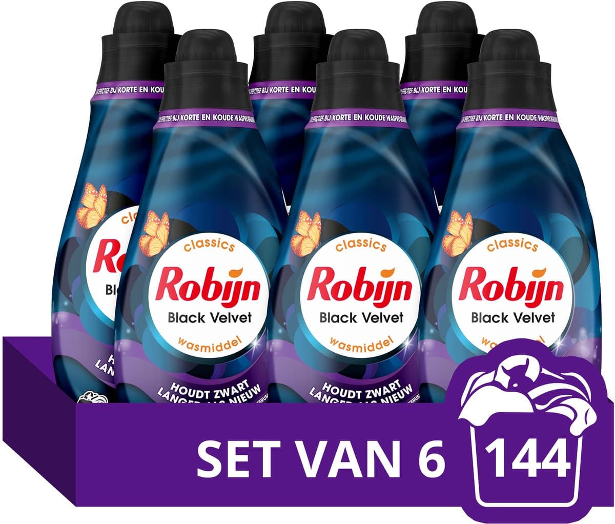 Robijn - Vloeibaar Wasmiddel - Klein & Krachtig - Black Velvet - 6 flessen - 144 wasbeurten - Voordeelverpakking — afbeelding 1