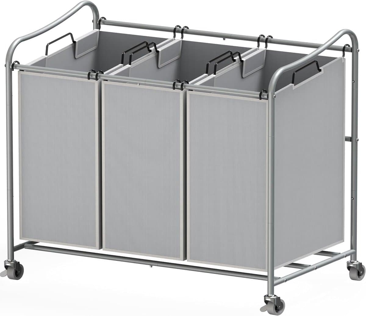 Houseware Heavy-Duty 3-Bag Wasserij Sorteerder Winkelwagen, Zilver | Verwijderbare Zakken en Afsluitbare Wielen voor Wasruimte Organisatie — afbeelding 1