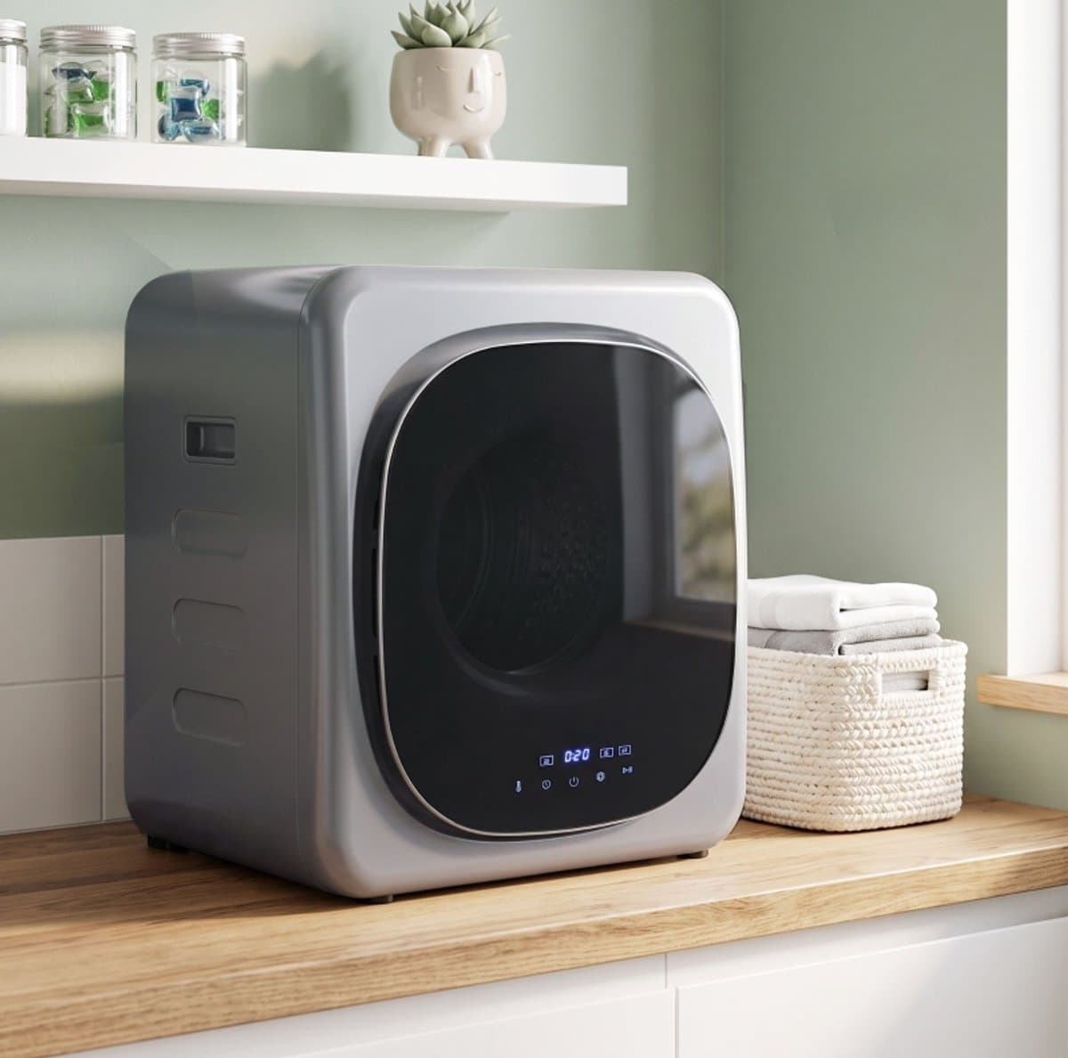 COVREO Wasdroger met smart modus en 6 tijdstanden – 48x40x56 cm – Luchtafvoerdroger met RVS trommel – voor 4 kg was – Zilver — afbeelding 1