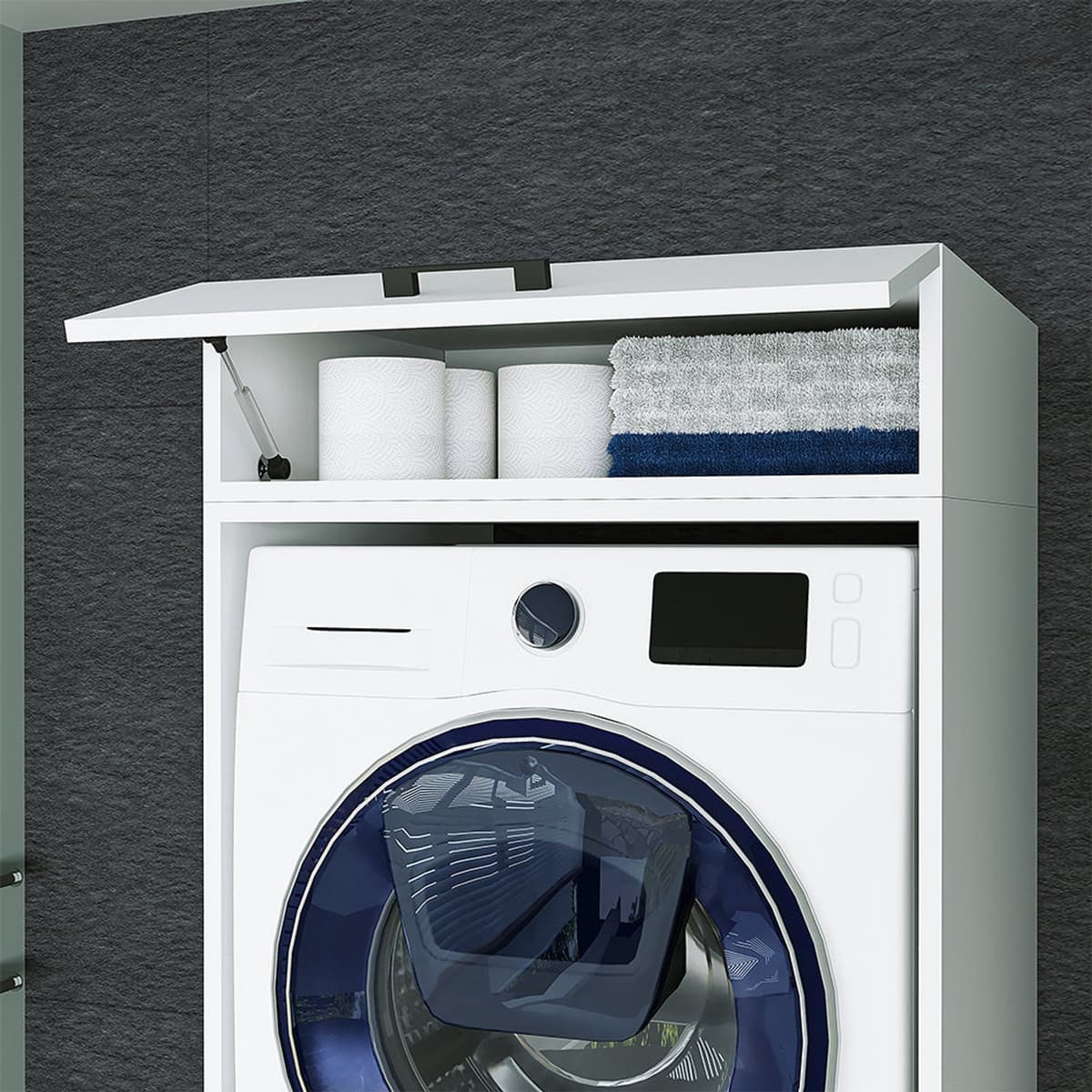 Roomart Opzetkast voor Wasmachine Ombouwkast 67x22 cm - Opzetkast met Lade - Wit — afbeelding 1