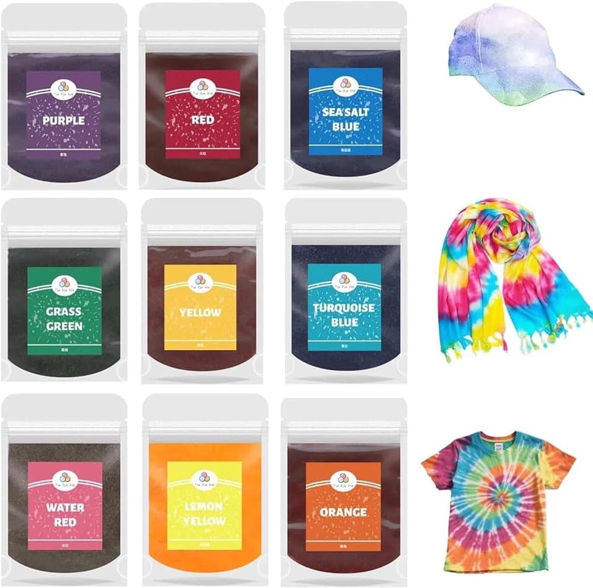 9 x 10 g textielverfset voor doe-het-zelf overhemd, kleurstof voor textiel, machinewasbaar, alles in 1 stof, tie dye batikkleuren, set voor T-shirts, stoffen zakken, doe-het-zelf kleding — afbeelding 1