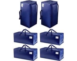 6 Pack Verhuiszakken Heavy-Duty Extra Grote W/Rugzak Riemen, Verhuisbenodigdheden, Sterke Handgrepen & Ritssluitingen, Kleding Opslag, Verpakking, Waszakken, Herbruikbaar en Duurzaam (Blauw, 6