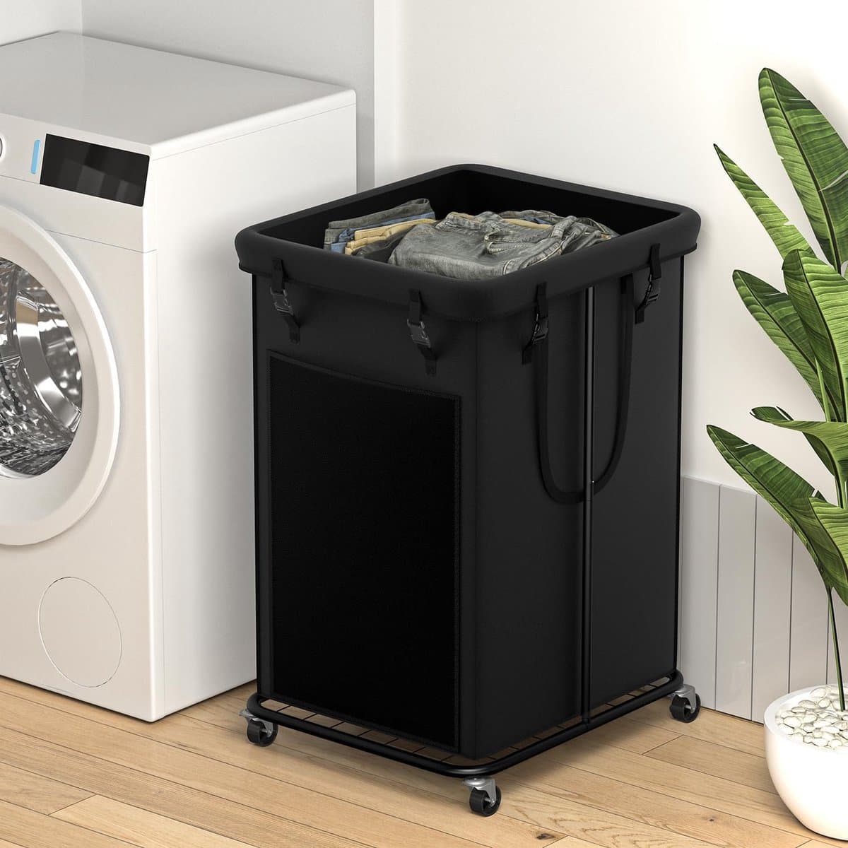 Grote Wasmand 150L op Wielen - Metalen Frame - Uitneembare Voering - Waterdicht - Voor Slaapkamer & Wasruimte — afbeelding 1