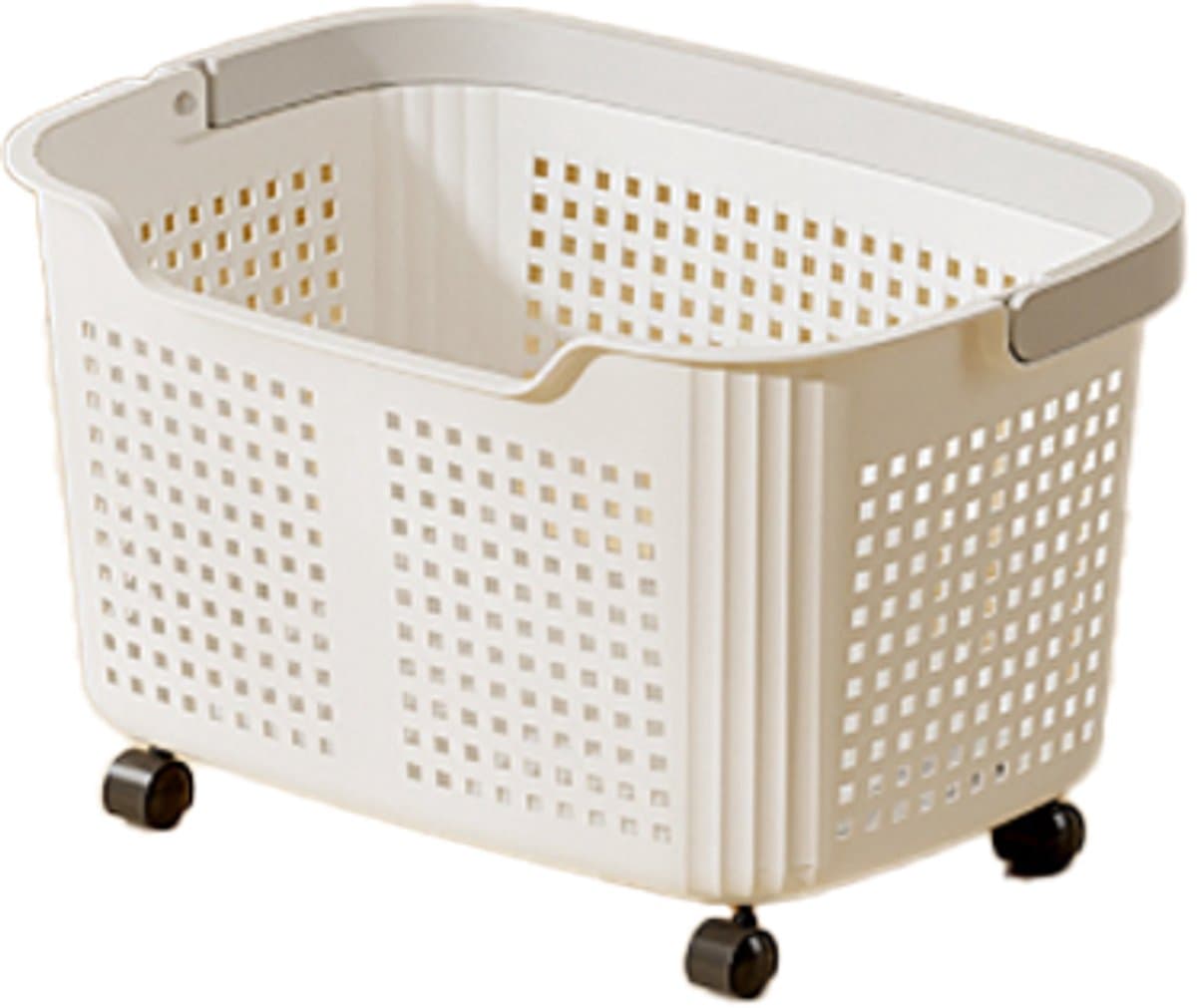 Wasmand - Wasmand met wielen - Wasbox - Wasmand badkamer -Opbergmand - Wassorteerder - Kunststof Wasbox - Wasmand voor Badkamer, Slaapkamer, Wasruimte - 36 x 26 x 19,5 cm - Crèmewit — afbeelding 1