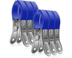 Grote Kledingknijpers, 6 Stuks Handdoek Klemmen, Plastic Strandhanddoek Klemmen voor Ligstoelen, Ideaal voor Buitengebruik en Windbestendig - Blauw