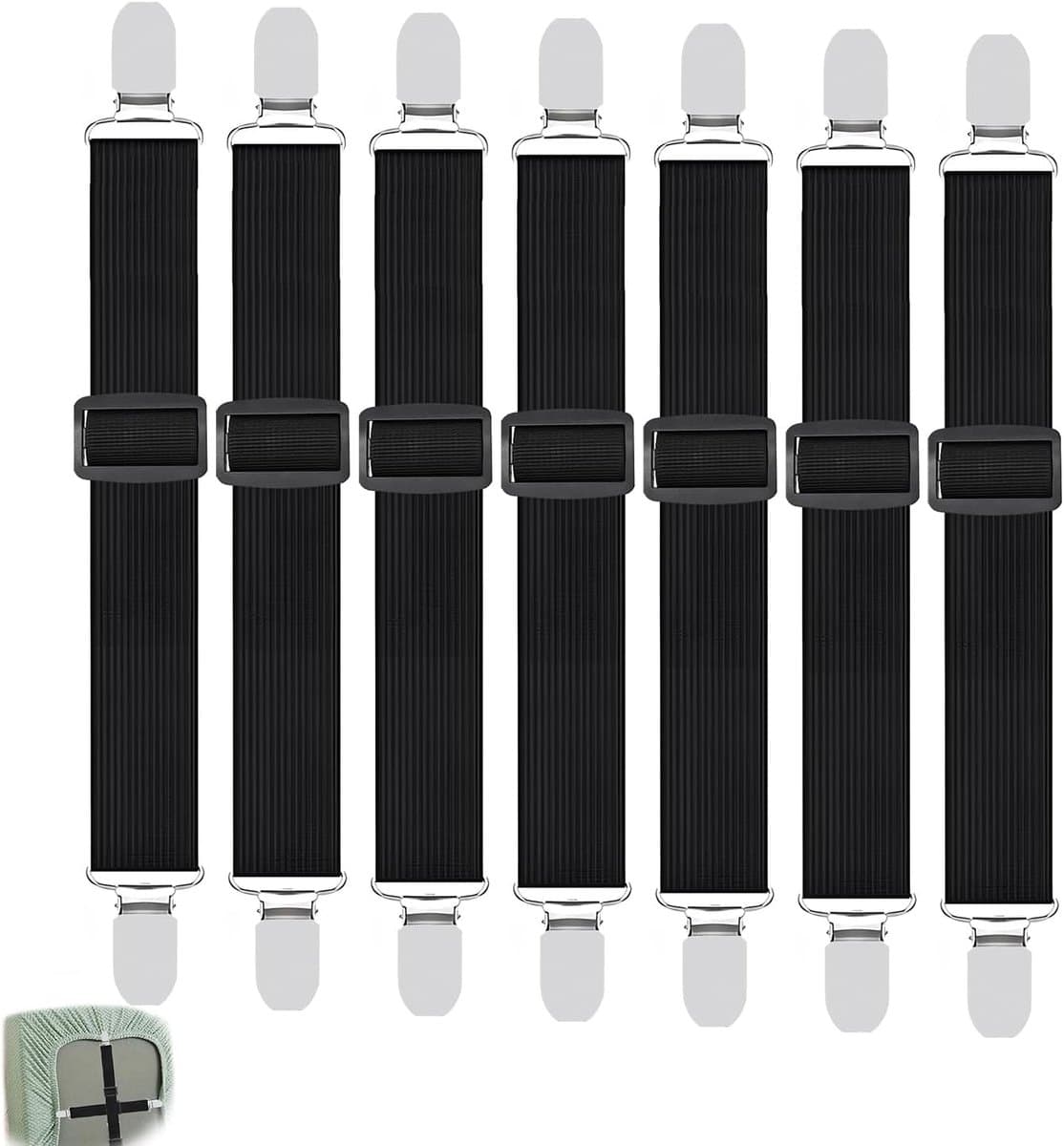 Thijox - 8 stuks verstelbare bedlakenspanners met metalen clip, elastische hoeslakenspanners, beddengoed clips voor bank en strijkplank, ideaal voor c — afbeelding 1