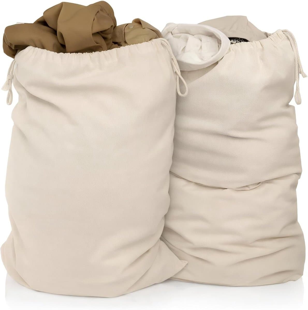 SnelShoppen - Extra grote waszakken 2 sets 50 x 75 cm 100% katoen - Duurzame heavy duty waszak met trekkoord - Herbruikbare wasbox voor kleding, reize — afbeelding 1