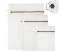 Set van 3 katoenen waszakken, fijne mesh wasbeschermzakken met rits voor delicate was, ideaal voor bh's, ondergoed en sokken in verschillende maten (25 x 30 cm, 30 x 40 cm, 40 x 50 cm)