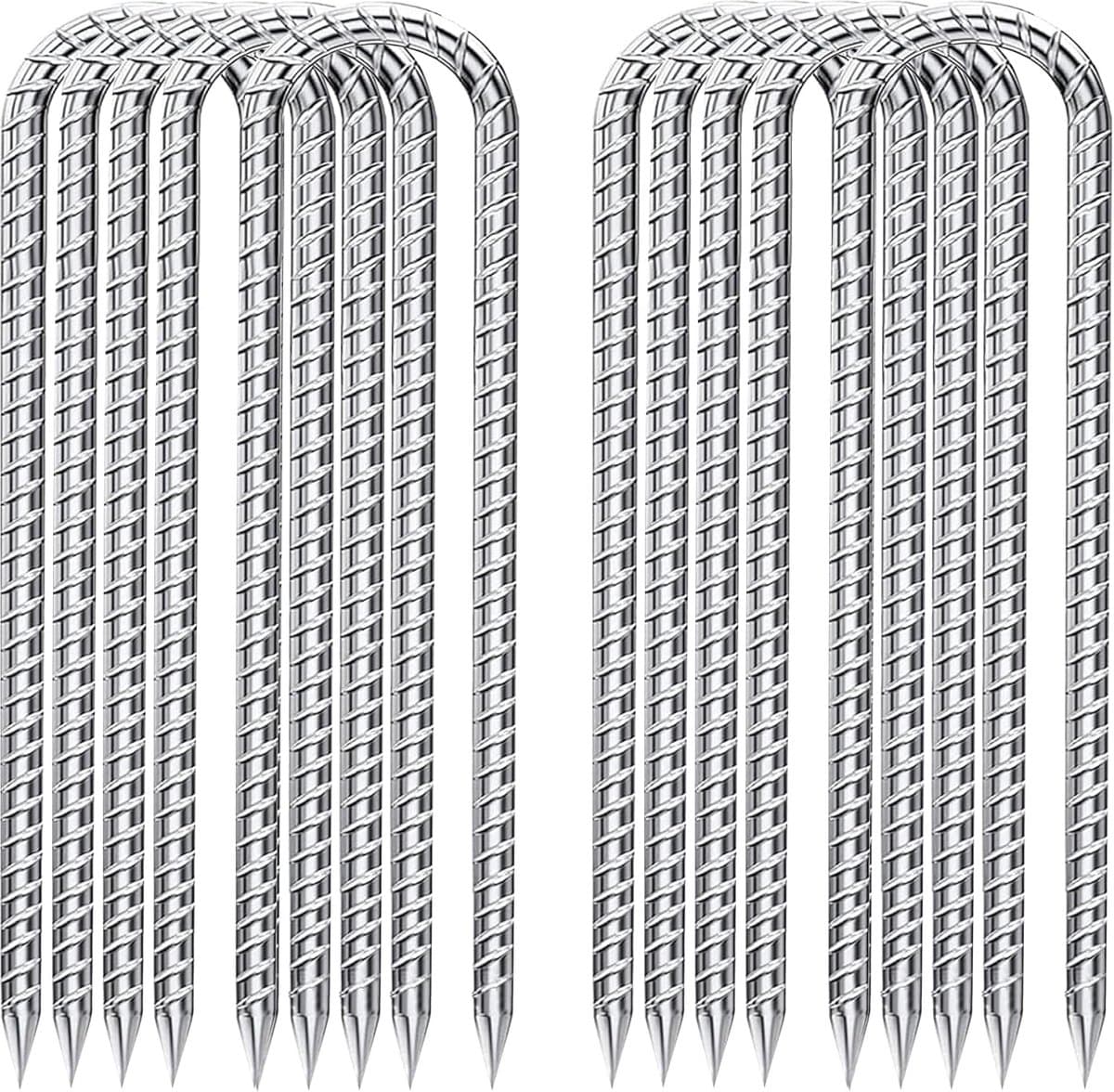 SnelShoppen - Fondlife Grondankers 30 cm - Verzinkt Staal Grondpalen voor Trampoline, Tuinpalen, Campingtent - U-vorm, 10 Stuks, Zilver — afbeelding 1