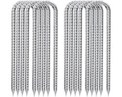 SnelShoppen - Fondlife Grondankers 30 cm - Verzinkt Staal Grondpalen voor Trampoline, Tuinpalen, Campingtent - U-vorm, 10 Stuks, Zilver