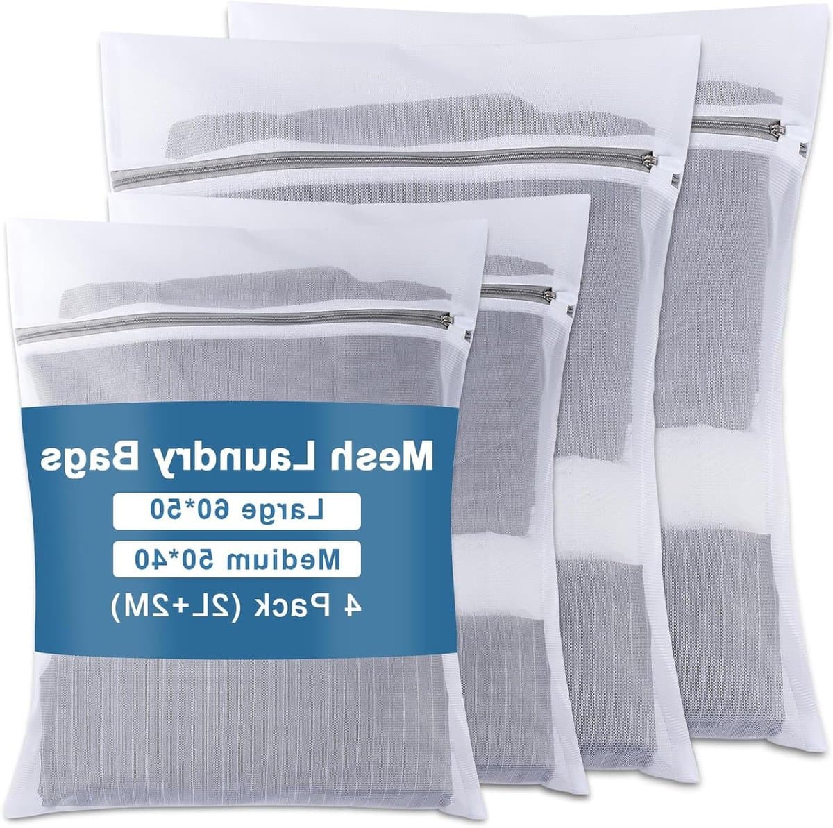 Set van 4 Wasnetten met Rits voor de Wasmachine, Fijnmazig en Duurzaam, Herbruikbare Waszak voor Ondergoed, Sokken en Delicate Kleding (2L + 2M) — afbeelding 1
